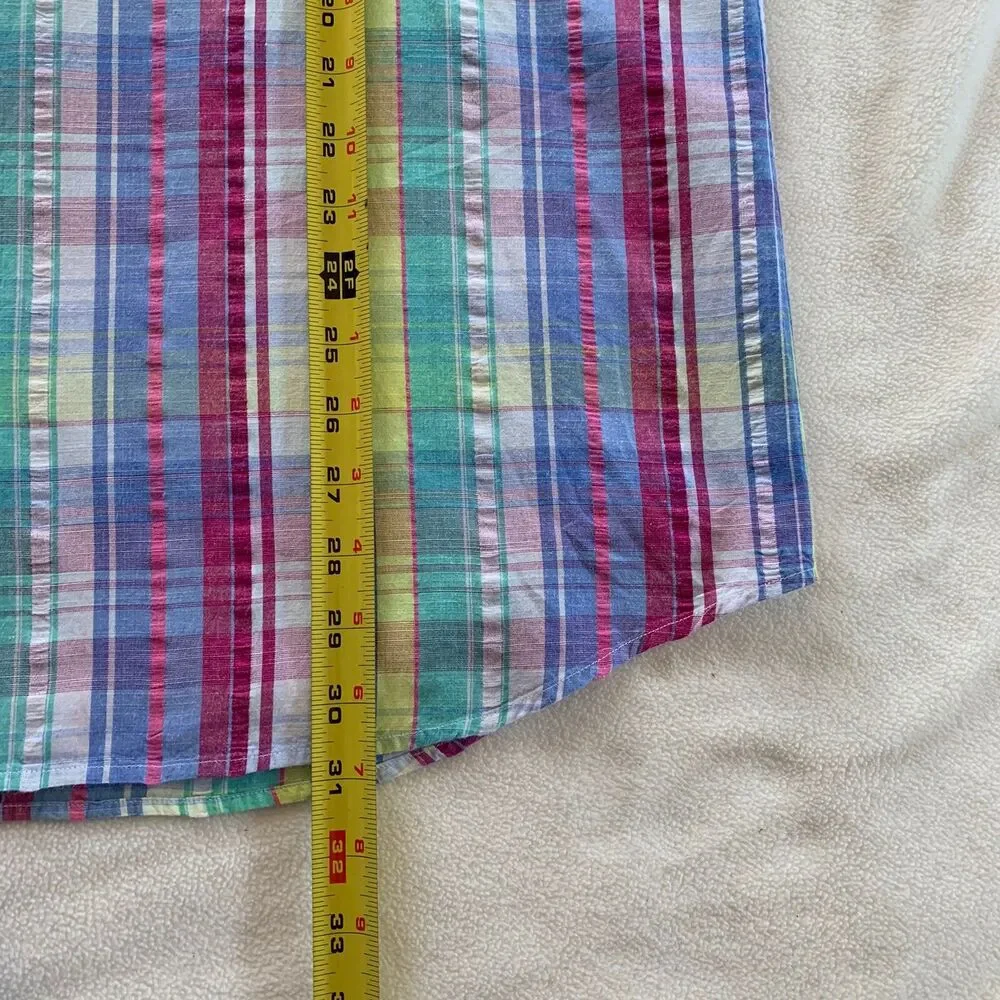 TOMMY BAHAMA Madras Plaid Multicolor Cotton Silk Shirt Pocket Men’s Size Large - Picture 11 of 11